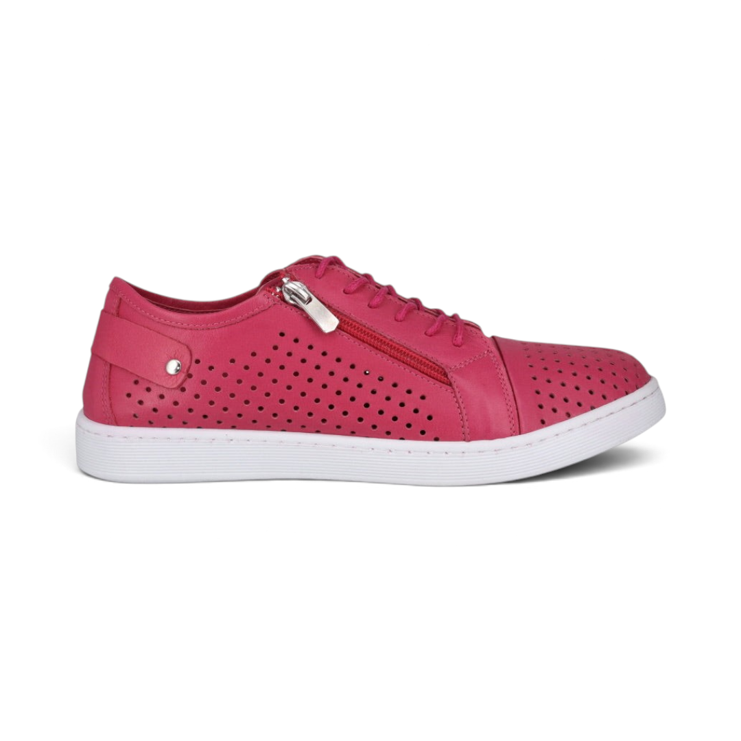 The Happy Shoe Shop Cabello EG17 pink perforated leather sneaker with side zip and white sole