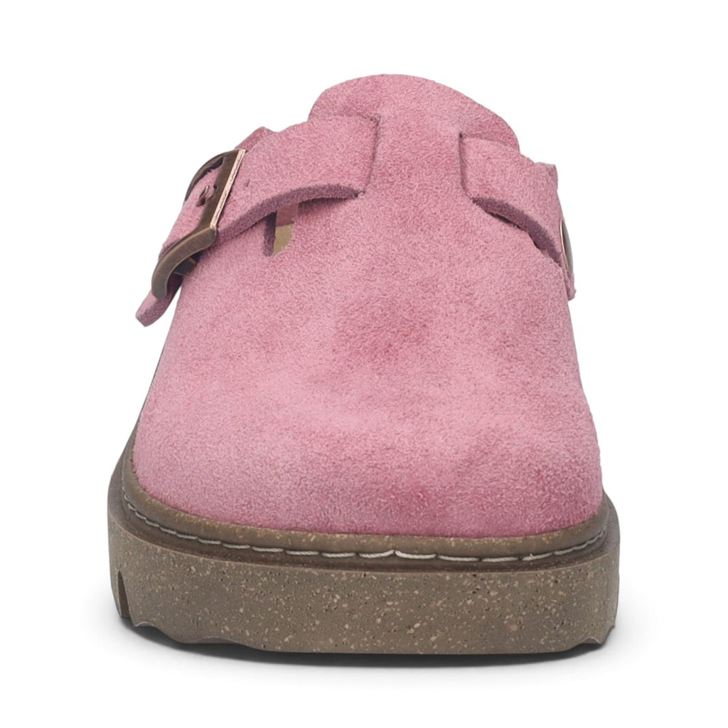 The Happy Shoe Shop Josef Seibel Carmaux 05 pink suede slide with adjustable buckle and chunky lugged sole