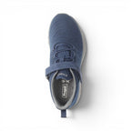 The Happy Shoe Shop Propet Mens Tour Knit FX blue mesh sneakers with elastic laces and Velcro strap.