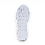 The Happy Shoe Shop Propet Mens Viator Strap black athletic shoe sole with hexagonal and chevron tread pattern.