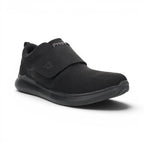The Happy Shoe Shop Propet Mens Viator Strap black engineered mesh sneaker with hook and loop closure.
