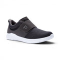 The Happy Shoe Shop Propet Mens Viator Strap dark grey engineered mesh sneaker with hook and loop closure.