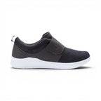 The Happy Shoe Shop Propet Mens Viator Strap dark grey engineered mesh sneaker with hook and loop closure and white sole.