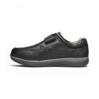 The Happy Shoe Shop Propet Parker men's black leather shoe with adjustable velcro strap and 3E width.