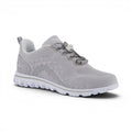 The Happy Shoe Shop Propet TravelActive Axial grey mesh sneakers with toggle laces and white sole.