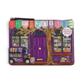 The Happy Shoe Shop Vendula London travelling library bookshop coin purse in purple vegan leather with embossed details