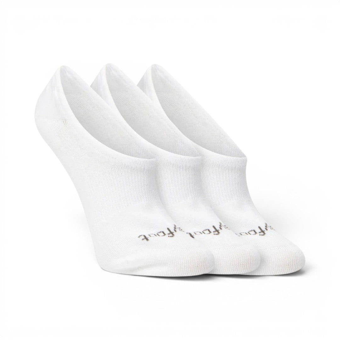 The Happy Shoe Shop Pussyfoot 3 pack white bamboo blend footlet socks with gel heel grip and arch support.