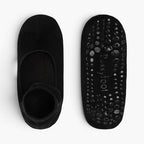 The Happy Shoe Shop Pussyfoot black bamboo cotton grip socks for Pilates, yoga, and barre. Features non-slip silicone grips.