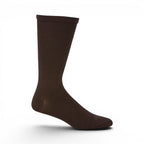 The Happy Shoe Shop Pussyfoot Non-Tight Health Socks in brown, made from bamboo, cotton, and spandex blend with a loose cuff.