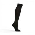 The Happy Shoe Shop Pussyfoot black merino wool knee-high socks with reinforced toe and heel for comfort and durability.
