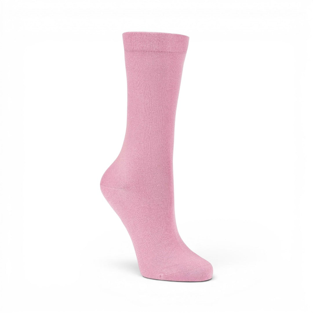 The Happy Shoe Shop Pussyfoot pink bamboo blend health socks with loose cuff and hand-linked toe.