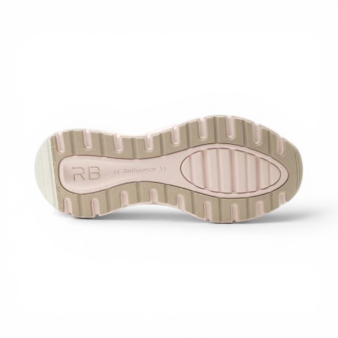 The Happy Shoe Shop Alegria ReBounce Revl blush sneaker outsole featuring a slip-resistant EVA tread pattern.