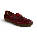 The Happy Shoe Shop Cabello Kylie red leather slip-on shoe with floral laser-cut perforations and rubber sole