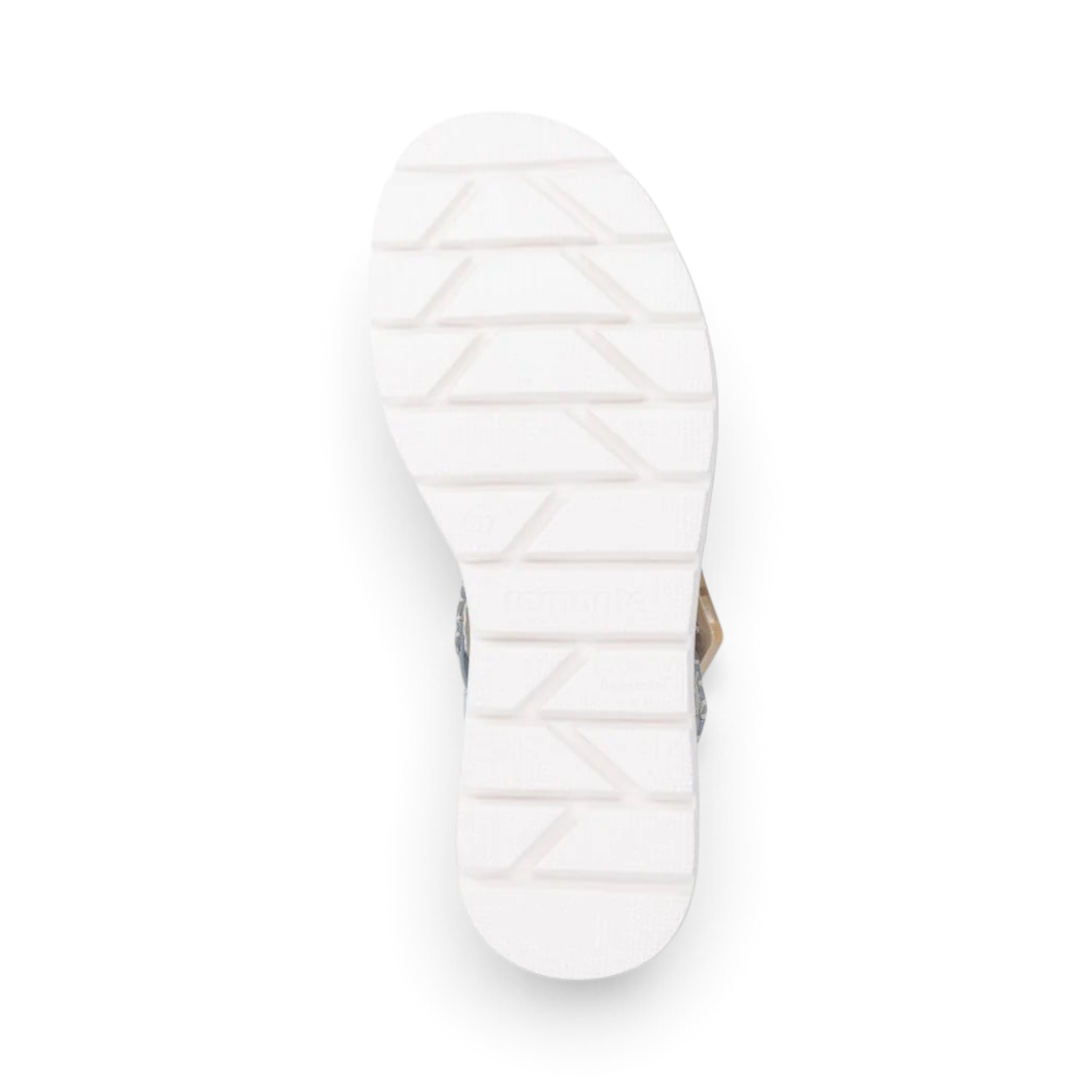 The Happy Shoe Shop Remonte D3N51 sandal showing the white textured IM-EVA outsole from a bottom view