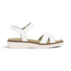 The Happy Shoe Shop Remonte D2049 white leather sandals with adjustable straps and a cushioned, supportive sole.