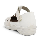 The Happy Shoe Shop Remonte R7601-81 white closed-toe T-bar sandal with adjustable velcro strap and orthotic insole.