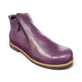 The Happy Shoe Shop Rilassare Tallow ankle boot in purple leather with twin zips and a crepe sole.