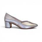 The Happy Shoe Shop Le Sansa Carly rose gold leather block heel dress shoes with a comfortable padded insole.
