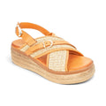 The Happy Shoe Shop Sala Dario tan leather and woven straw slingback platform sandal with buckle detail