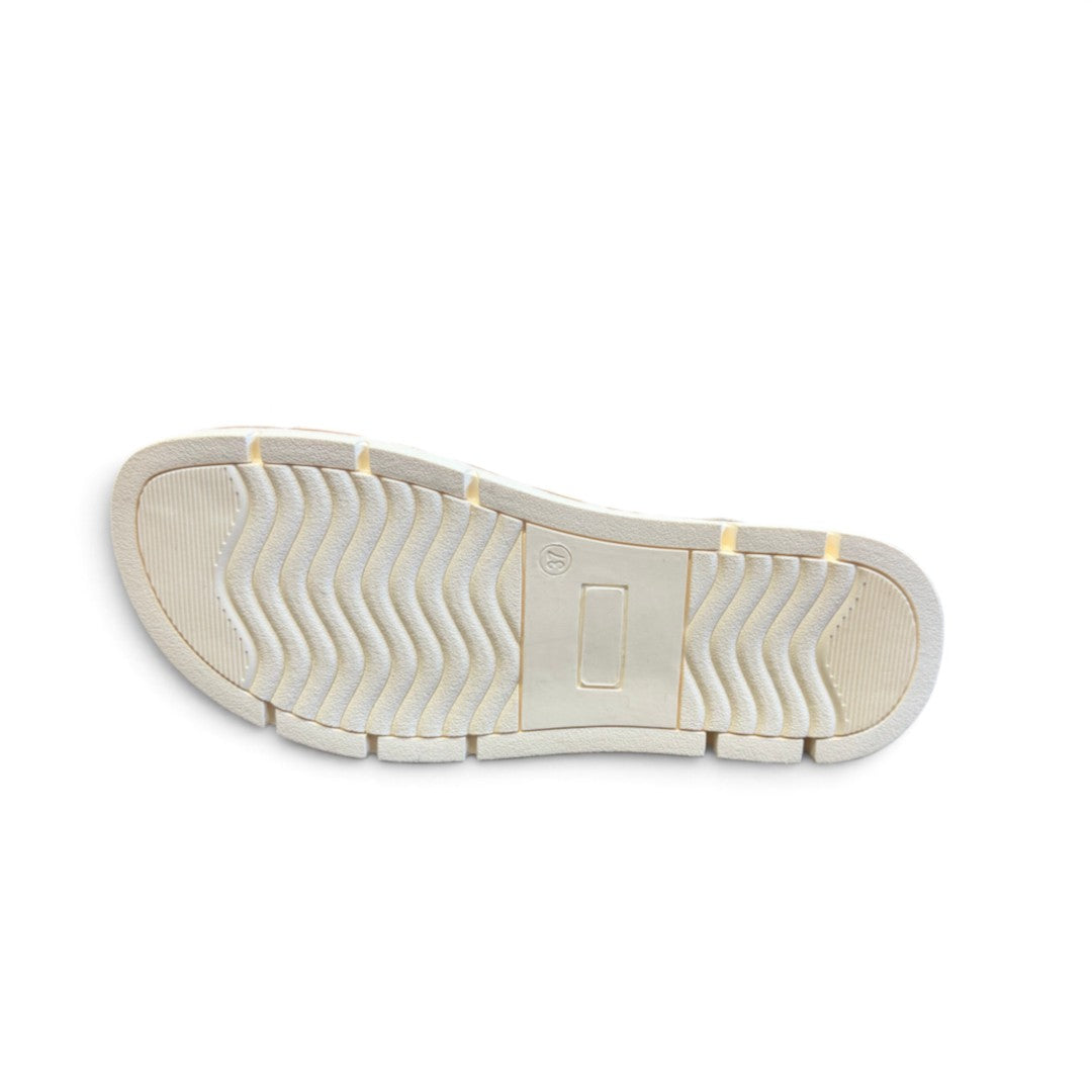 The Happy Shoe Shop Soultbush Harbour sandal showing the textured white rubber sole with wave pattern grip