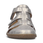 The Happy Shoe Shop Josef Seibel Caitlyn 01 silver leather closed-toe sandal with adjustable Velcro strap