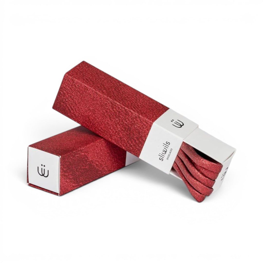 The Happy Shoe Shop Sliwils 120cm red glitter shoelaces in premium gift box packaging