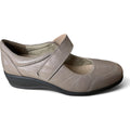 The Happy Shoe Shop Tesselli Isadora darkstone leather Mary Jane shoes with a velcro strap and low wedge heel.