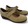 The Happy Shoe Shop Tesselli Isadora Mary Jane shoes in olive green leather with a comfortable wedge heel and strap
