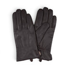 The Happy Shoe Shop Thomas Cook men's chocolate brown leather gloves with wool blend lining.