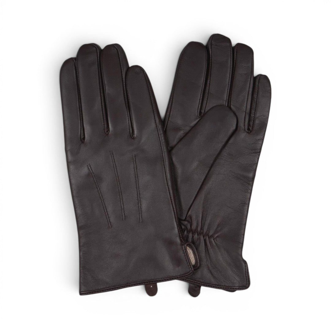 The Happy Shoe Shop Thomas Cook men's chocolate brown leather gloves with wool blend lining.