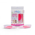 The Happy Shoe Shop Trimsole Comfort Heel Cups are clear gel inserts with pink cushioning for heel pain relief and shock absorption.
