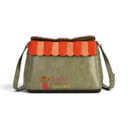 The Happy Shoe Shop Vendula Flower Shop Alice Bag in amber vegan leather with floral embroidery and scalloped flap.