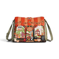 The Happy Shoe Shop Vendula Flower Shop Alice Bag in amber vegan leather with intricate floral appliqué and embroidery.