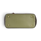The Happy Shoe Shop Vendula London Flower Shop Grace Bag base featuring olive green vegan leather and four gold studs.