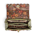 The Happy Shoe Shop Vendula London Flower Shop Mini Grace Bag interior showing compartments and floral patterned flap