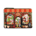 The Happy Shoe Shop Vendula London Flower Shop zipper coin purse in amber vegan leather with floral and gourd motifs.