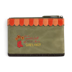 The Happy Shoe Shop Vendula London Flower Shop zipper coin purse in olive vegan leather with sunflower motif