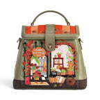 The Happy Shoe Shop Vendula London flower shop Lyla backpack in amber vegan leather with autumn floral embroidery.