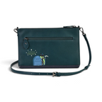 The Happy Shoe Shop Vendula London Haunted Theatre crossbody bag in dark green vegan leather with skeleton cat detail