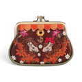 The Happy Shoe Shop Vendula London vegan leather coin purse featuring embroidered hedgehogs and autumn floral details.
