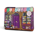 The Happy Shoe Shop Vendula London travelling library bookshop coin purse in purple vegan leather with embossed details