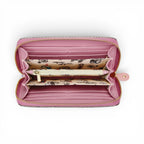 The Happy Shoe Shop Vendula London raspberry vegan leather ziparound wallet interior with card slots and coin pocket.