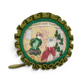 The Happy Shoe Shop Vendula London Shakespeare's Theatre Twelfth Night round coin purse with cats in costume, green vegan leather trim.