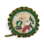 The Happy Shoe Shop Vendula London Shakespeare's Theatre Twelfth Night round coin purse with cats in costume, green vegan leather trim.