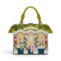 The Happy Shoe Shop Vendula London Shakespeare's Theatre Twelfth Night grab bag, a structured vegan leather handbag with a theatre facade design, featuring cats in costume.