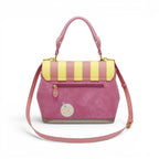 The Happy Shoe Shop Vendula London Sewing Shop Grace Bag in raspberry pink and yellow vegan leather with gold hardware.
