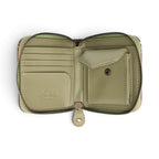 The Happy Shoe Shop Vendula London flower shop square wallet in sage green vegan leather with open interior view