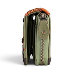 The Happy Shoe Shop Vendula London flower shop ziparound wallet in sage green vegan leather, side view.