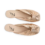 The Happy Shoe Shop Via Nova Penny dress sandals in metallic gold leather with a knotted front and low heel