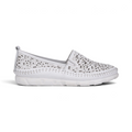 The Happy Shoe Shop Cabello Camden white perforated leather slip-on loafer with a thick thermo rubber sole.